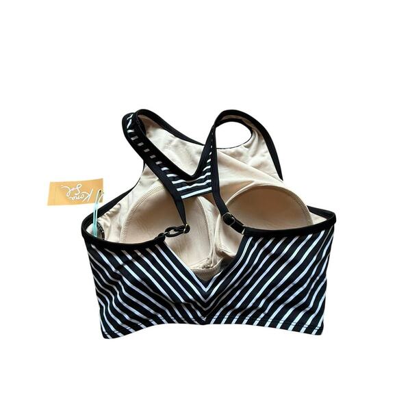 Kona Sol Striped Racerback Bikini Swim Top Black White Size M Beach Vacation - Picture 2 of 7